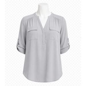 Torrid Harper Georgette Pullover 3/4 Sleeve Blouse – Harbor Mist Gray – Size 5X